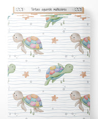 Tissu - Tortues aquarelle multicolores