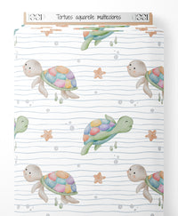 Tissu - Tortues aquarelle multicolores