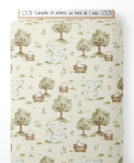 Tissu - Canards et arbres au bord de l'eau