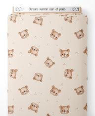 Tissu - Oursons marron clair et points