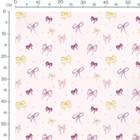 Tissu - Nœuds colorés sur fond rose