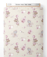 Tissu - Oursons roses sur fond crème