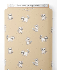 Tissu - Raton laveur sur beige tacheté