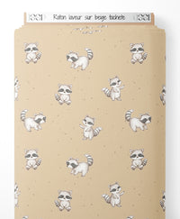 Tissu - Raton laveur sur beige tacheté