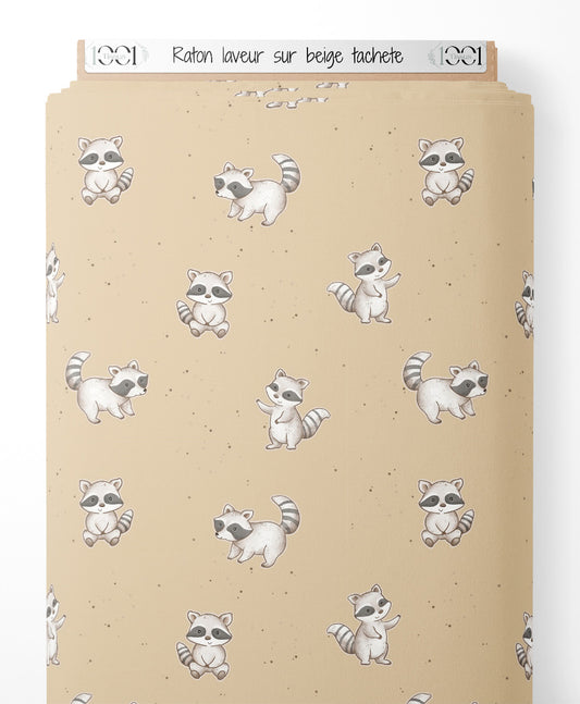 Tissu - Raton laveur sur beige tacheté