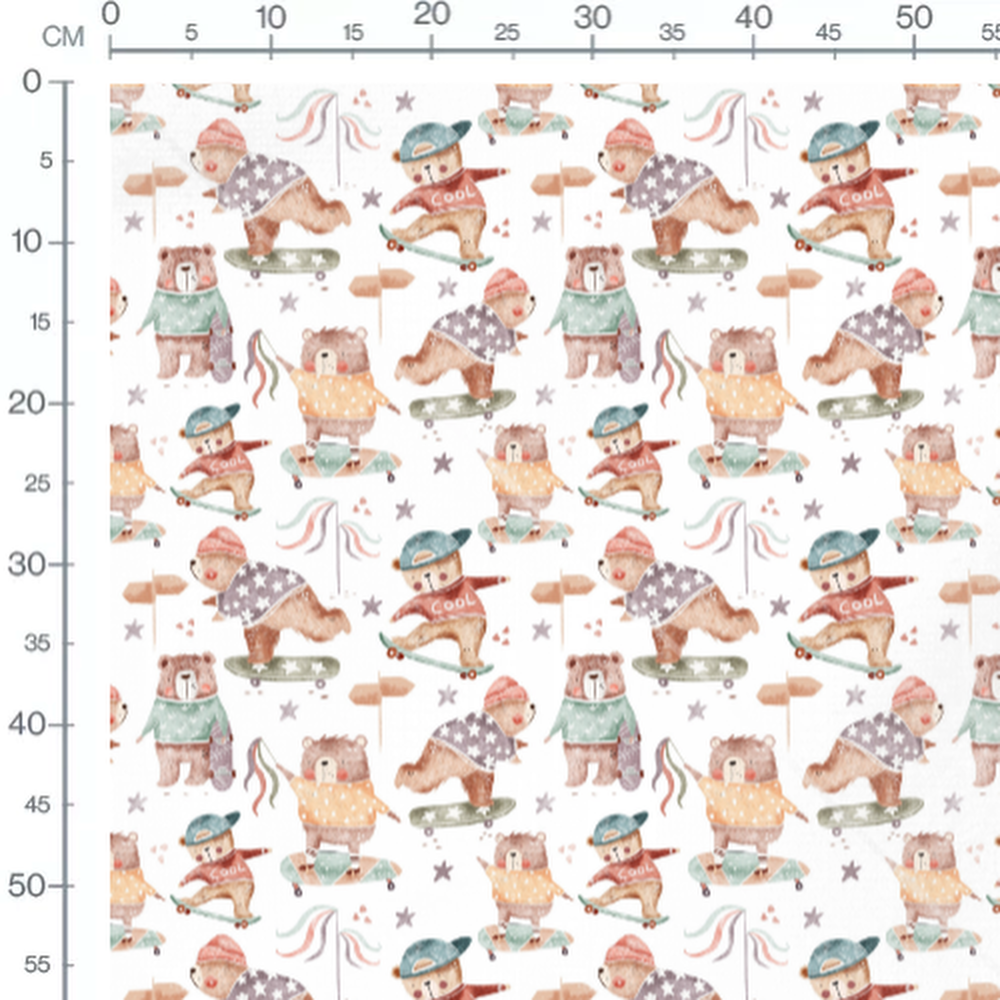 Tissu - Ours en skateboards colorés