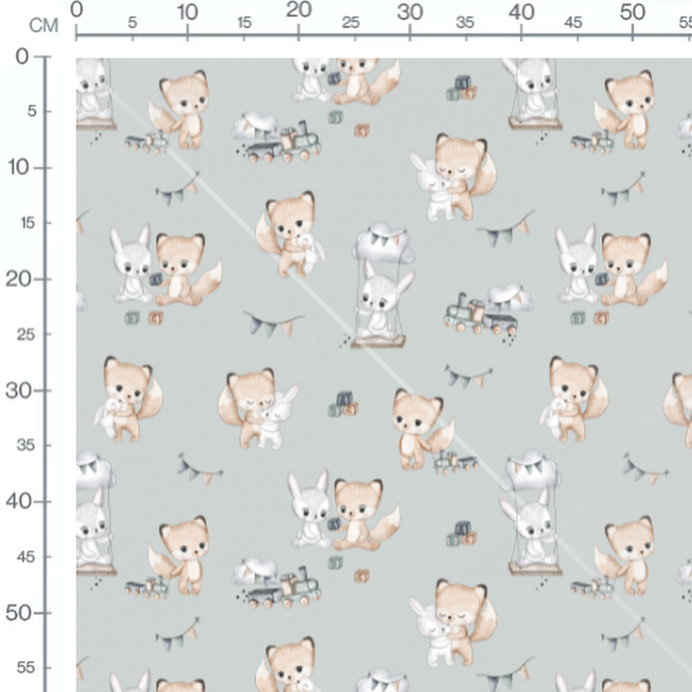 Tissu - Renards et lapins festifs