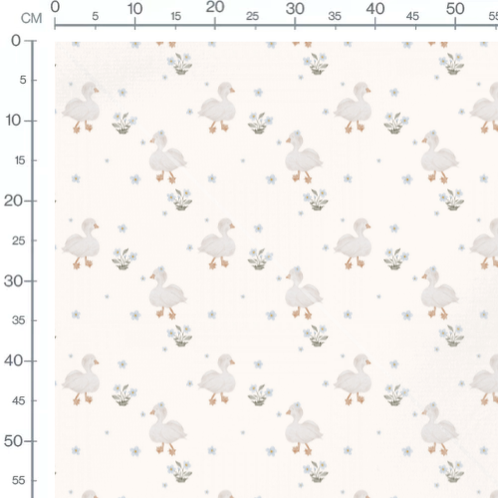 Tissu - Canards et fleurs bleues crème