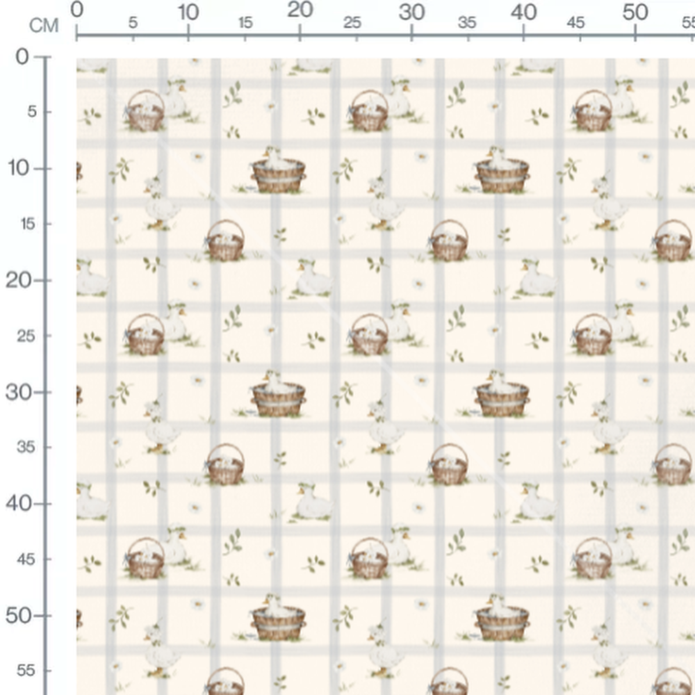 Tissu - Canards et paniers gris