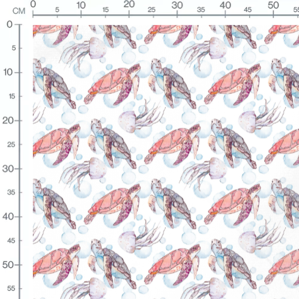 Tissu - Tortues roses et méduses violettes