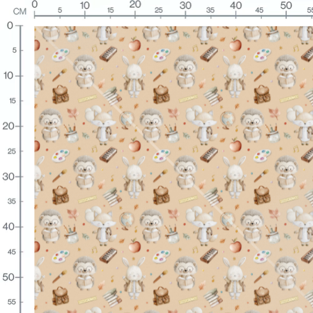 Tissu - Animaux scolaires sur beige