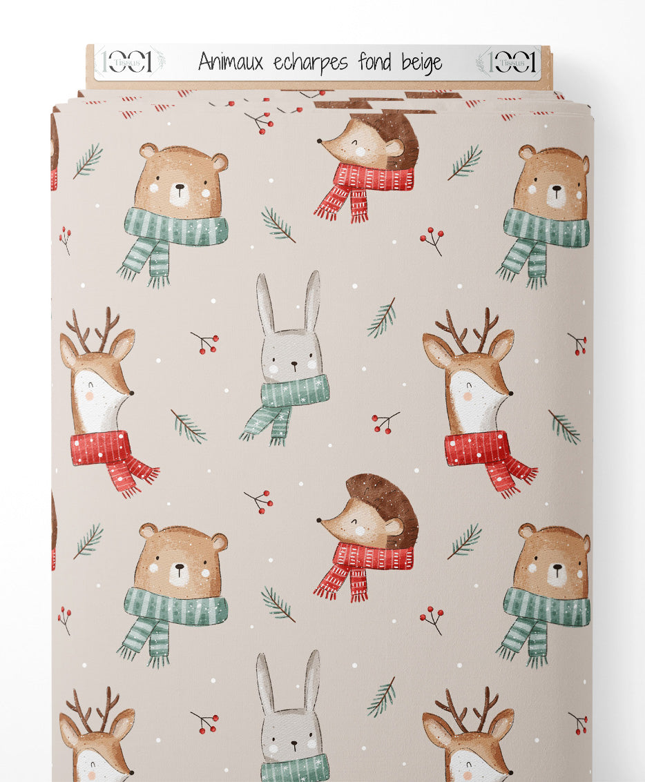 Tissu - Animaux écharpes sur fond beige