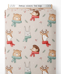 Tissu - Animaux écharpes sur fond beige