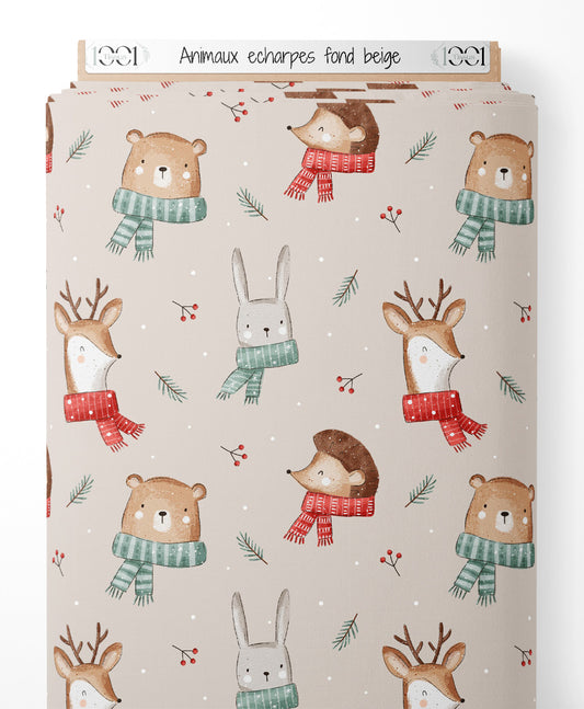 Tissu - Animaux écharpes sur fond beige