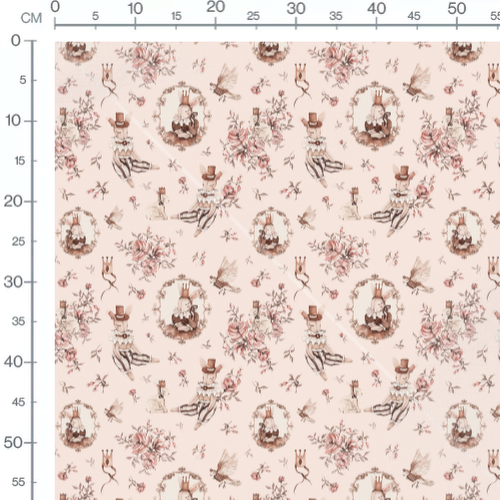 Tissu - Lapins royaux sur fond rose