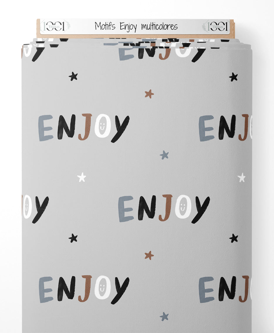 Tissu - Motifs Enjoy multicolores