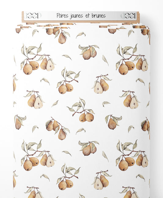 Tissu - Poires jaunes et brunes