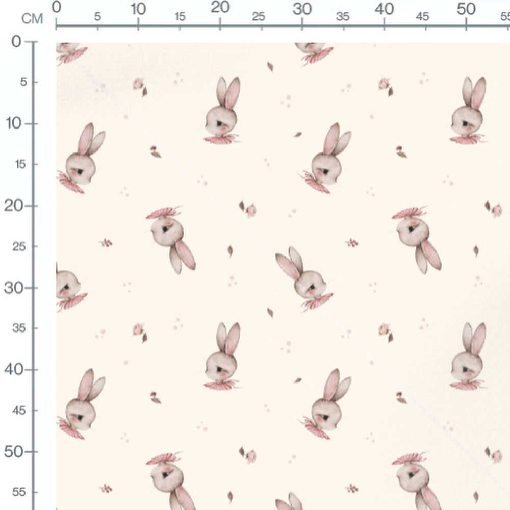 Tissu - Lapins aquarelle et fleurs