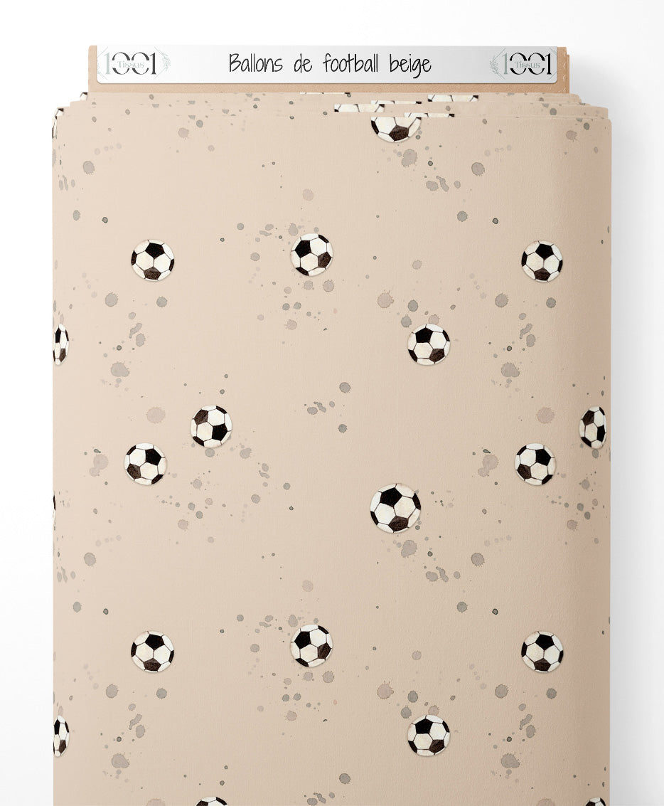 Tissu - Ballons de football beige