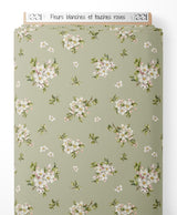 Tissu - Fleurs blanches et touches roses