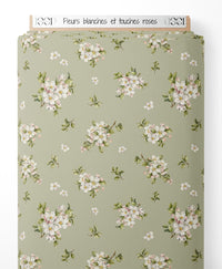 Tissu - Fleurs blanches et touches roses