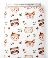 Tissu - Visages animaux et champignons