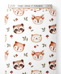Tissu - Visages animaux et champignons
