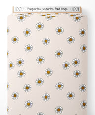 Tissu - Marguerites souriantes fond beige