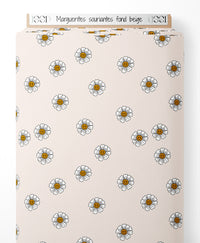 Tissu - Marguerites souriantes fond beige