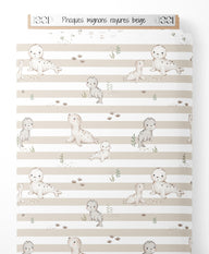 Tissu - Phoques mignons rayures beige