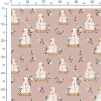 Tissu - Canards et fleurs sur fond rose