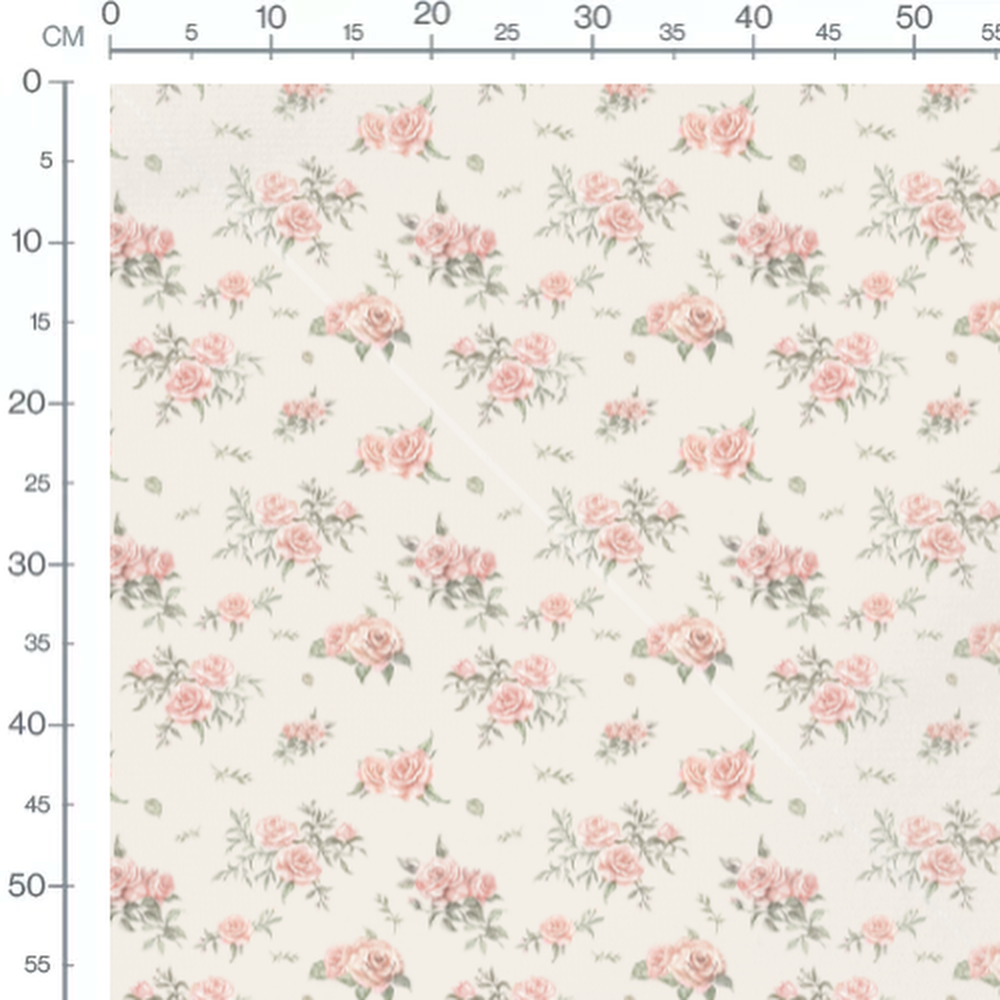 Tissu - Roses roses et branches vertes