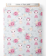 Tissu - Cochons et fleurs pastel