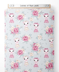 Tissu - Cochons et fleurs pastel