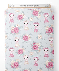 Tissu - Cochons et fleurs pastel