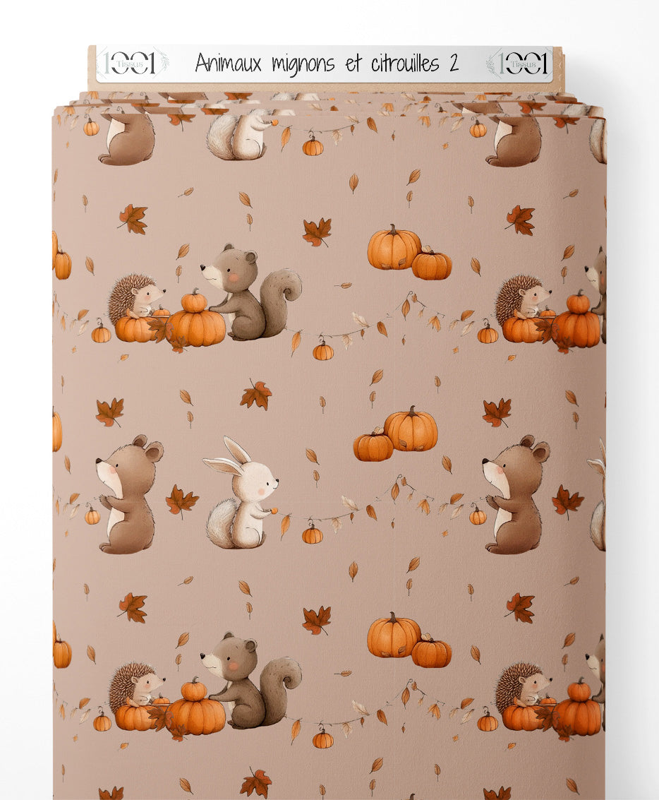 Tissu - Animaux mignons et citrouilles 2