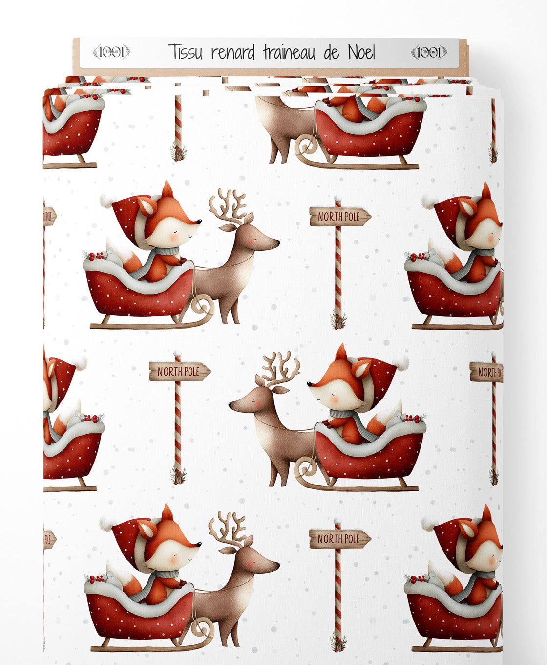 Tissu - renard traineau de Noel