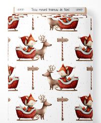 Tissu - renard traineau de Noel