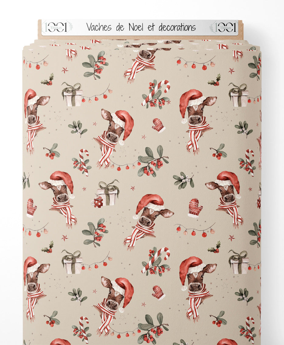 Tissu - Vaches de Noël et décorations