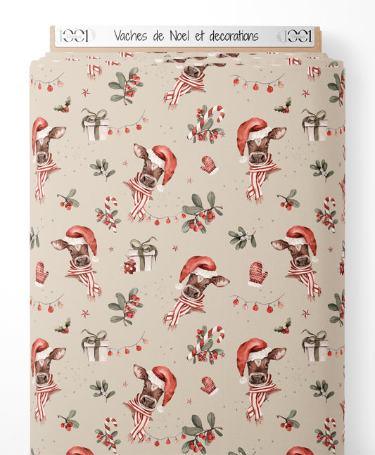 Tissu - Vaches de Noël et décorations
