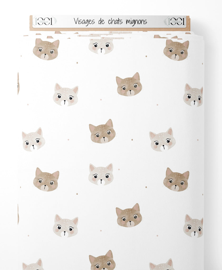 Tissu - Visages de chats mignons