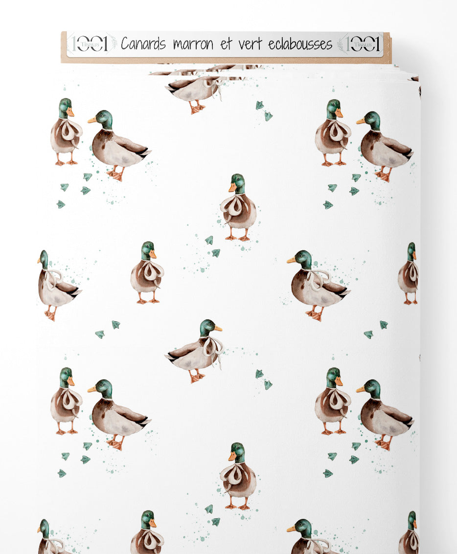 Tissu - Canards marron et vert éclaboussés