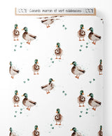 Tissu - Canards marron et vert éclaboussés