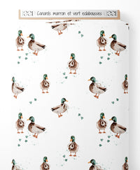 Tissu - Canards marron et vert éclaboussés