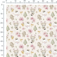 Tissu - Rennes et neige sur beige