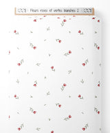 Tissu - Fleurs roses et vertes blanches 2