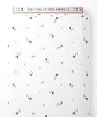 Tissu - Fleurs roses et vertes blanches 2