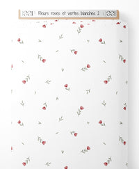 Tissu - Fleurs roses et vertes blanches 2