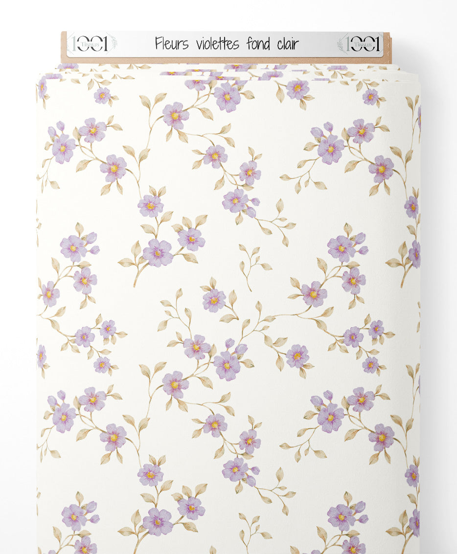 Tissu - Fleurs violettes sur fond clair