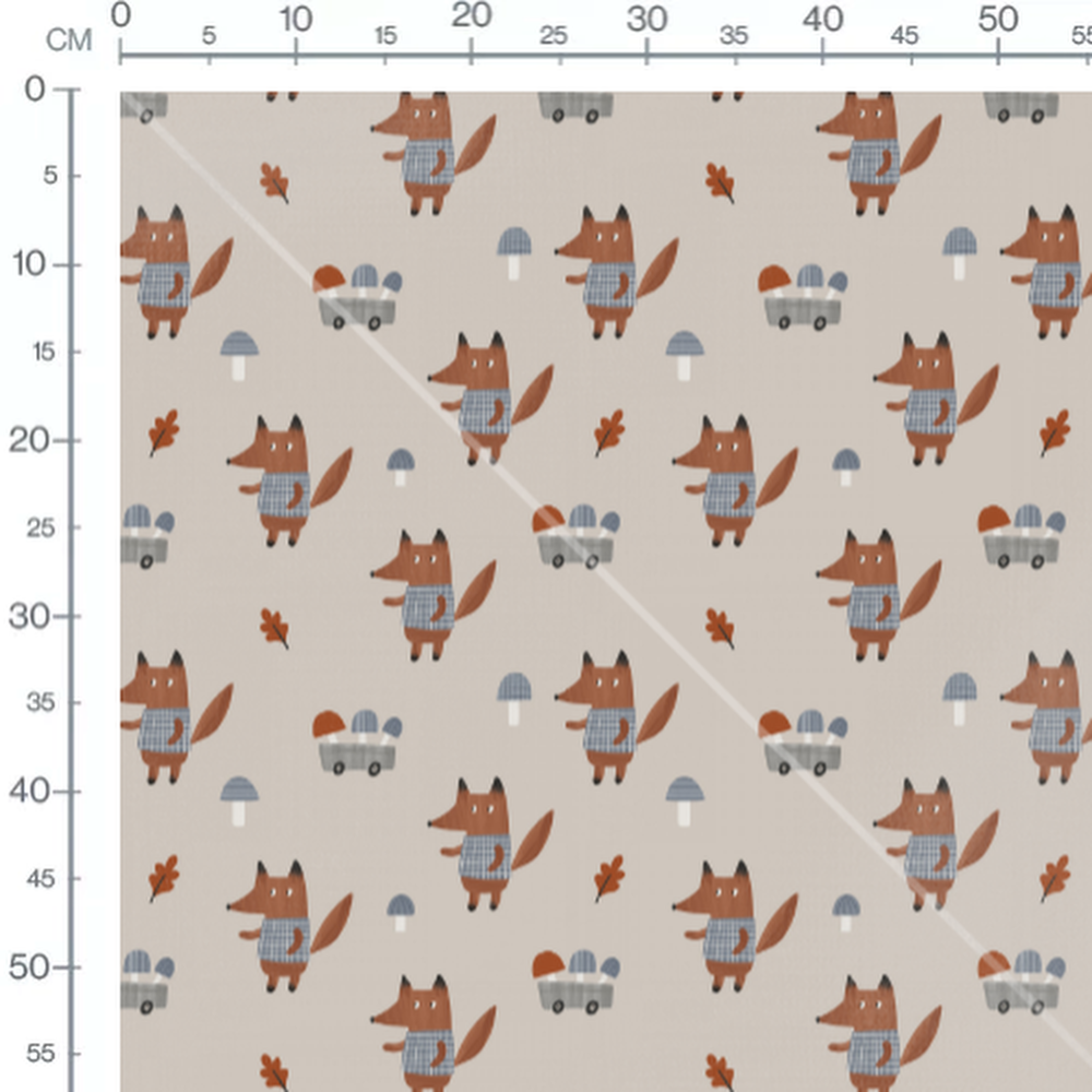 Tissu - Renards bleus et champignons